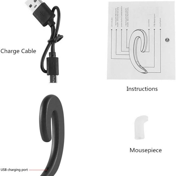 3C Light Ear Hook Langattomat Bluetooth-kuulokkeet, kivuttomat mustat