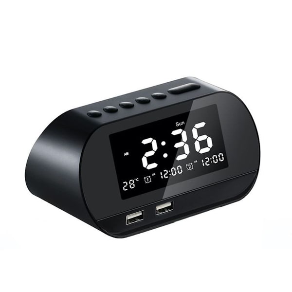 Dubbel USB-laddningsbar väckarklocka Smart trådlös radio LCD temperaturklocka - Europeisk
