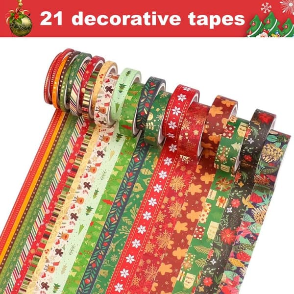21 ruller med juletape, vintertape, dekorativ