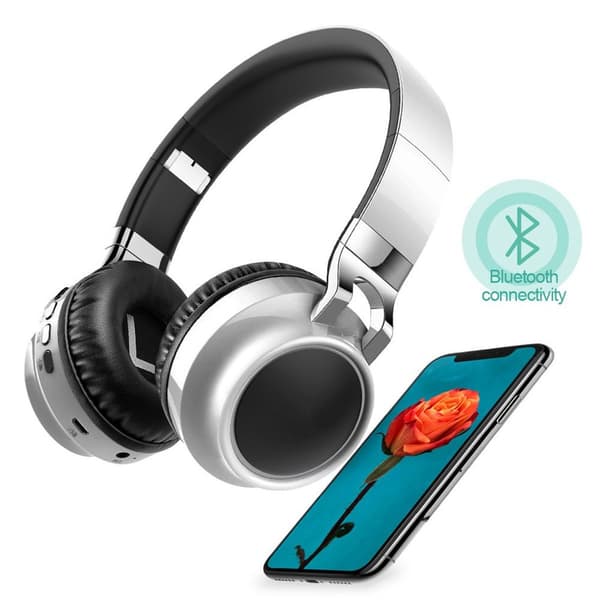 Bluetooth-hovedtelefoner foldbare trådløse, HiFi stereo-headset hvid