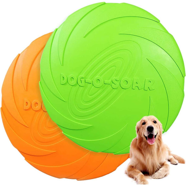 2 st Frisbee leksak för hundar, 18 cm hållbar gummikastningsdisk, hundträning för utomhusbruk (grön, orange)