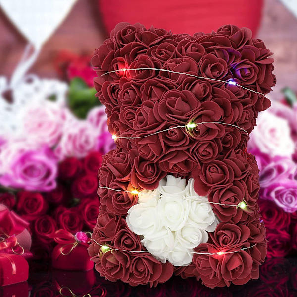 Blomsterbjørn, håndlavet bamse, Valentinsdagsgave, Morsdagsgave, hendes KLB