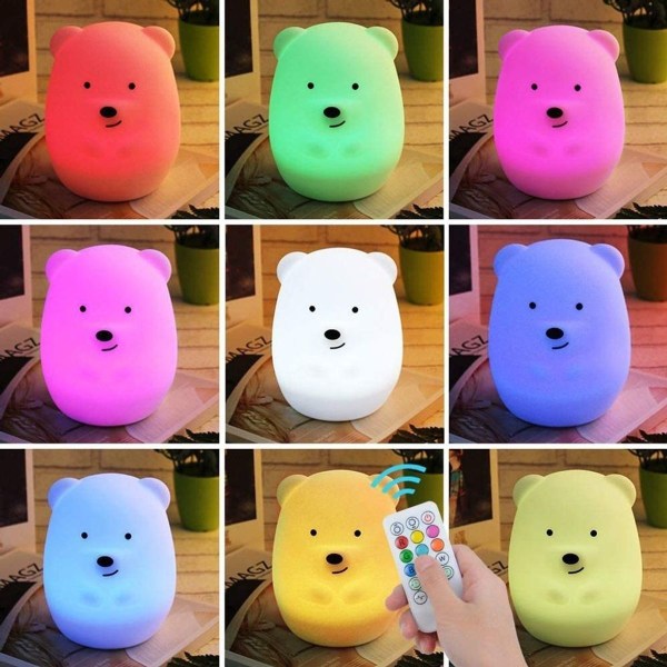 Night light children, baby night light bear with remote control and color changing LED KLB