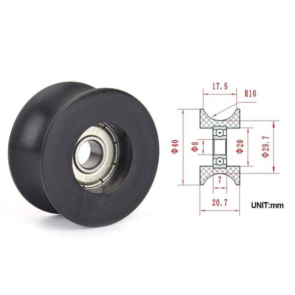 2-pack U-spår remskiva nylon styrlager U-spår rullhjul 8