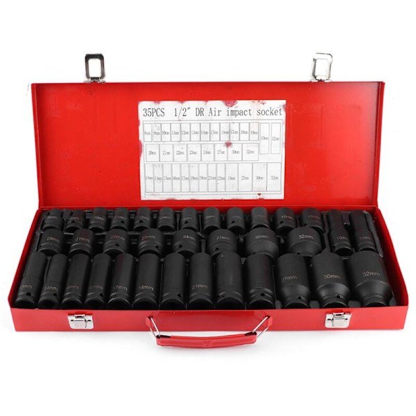 35-delt Hex Socket Set metrisk dyp stans for 1/2\" Drive Ratchet 6 Point Point Socket Work Tool KLB