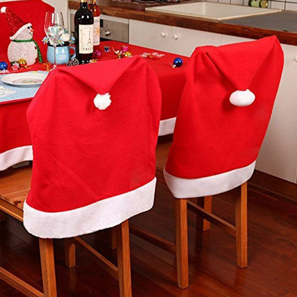 Julstolsskydd Set om 6 Jultomten Stolsöverdrag Jul Stolsmössa Vit