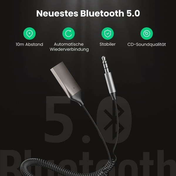 Bluetooth-adapter för bil Aux, bil USB Bluetooth-mottagare med Bluetooth 5.0 KLB