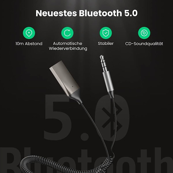 Bluetooth-adapter for bil Aux, bil USB Bluetooth-mottaker med Bluetooth 5.0 KLB