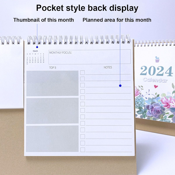Skrivebords kalender 2024 januar 2024-december 2024 12 månedlig Wan Style1 KLB