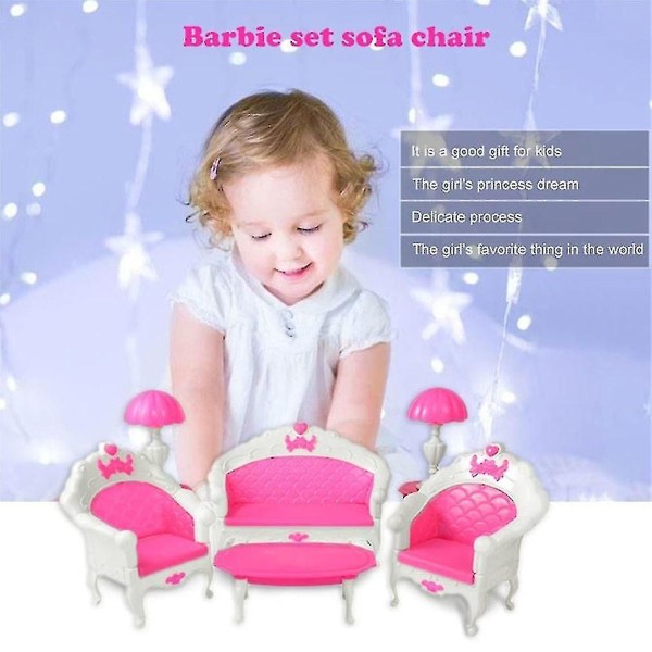 6 deler Barbie Doll Sofa Stol Sofa Skrivebord Lampe Lekesett KLB