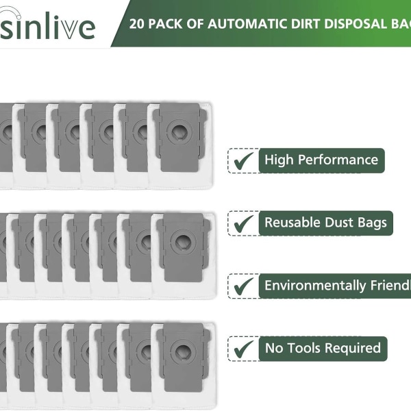 20-pack dammsugarpåsar kompatibla med iRobot Roomba