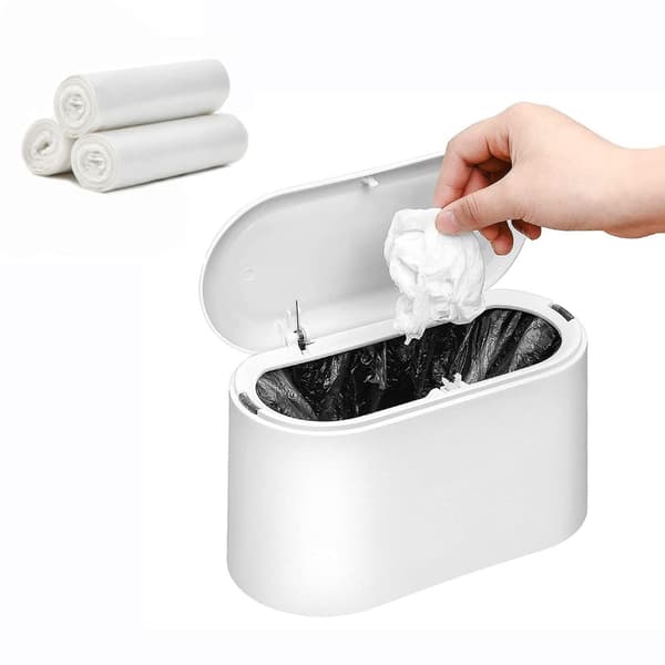 Mini søppelbøtte med lokk, skrivebord, hvit