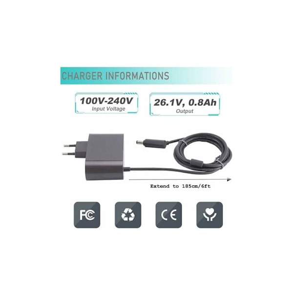 Oplader til Dyson V6 V7 V8, Støvsugeradapter, 0.8A Hurtigoplader KLB