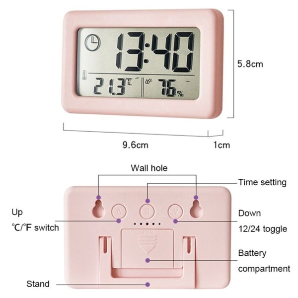 YD005 Mini Tyndt LCD Temperatur og Fugtighed Elektronisk Ur (Blå)