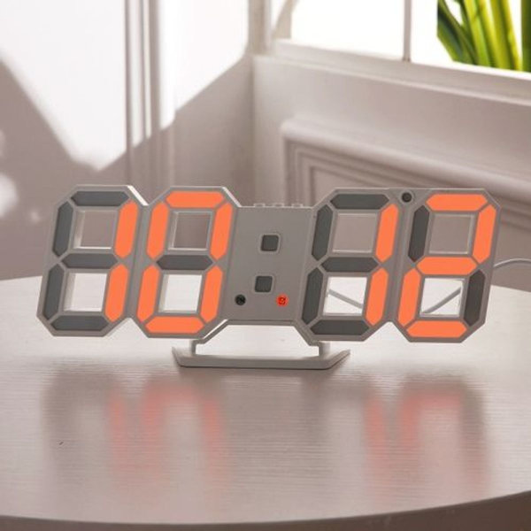 3D Stereo LED-väckarklocka Vardagsrum 3D Väggklocka Orange