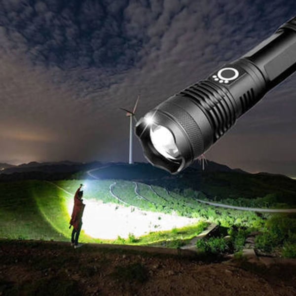 10000 Lumen Lommelygte, LED Lommelygte Ekstremt Lys 5000mAh USB Genopladelig KLB