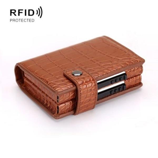 Plånbok i aluminiumlegering med dubbla kortfack, RFID-skydd mot stöld (Krokodil)