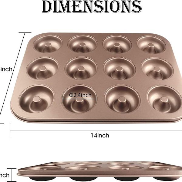 Donutform, 12 kopper genanvendelig kulstofstål muffinform, guld anti