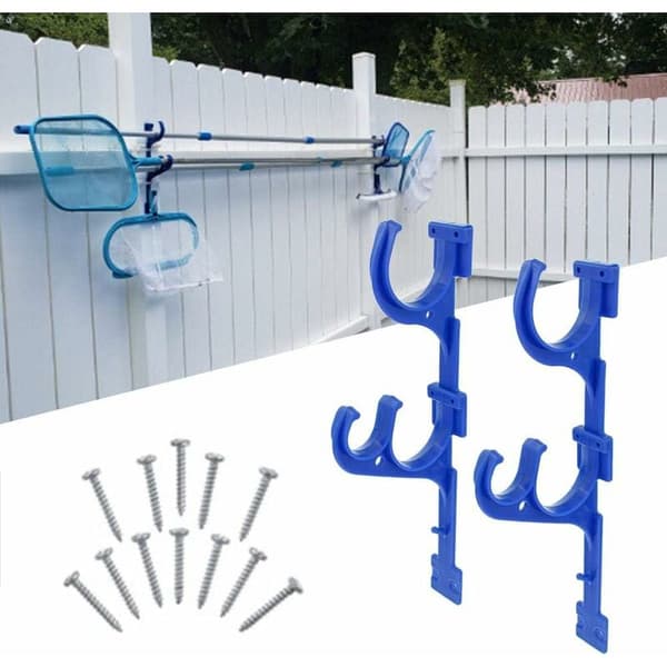 2-pack plastpoolstångshållare med skruvförvaring, plastpoolstångshållare med skruvförvaring för rengöringstillbehör KLB