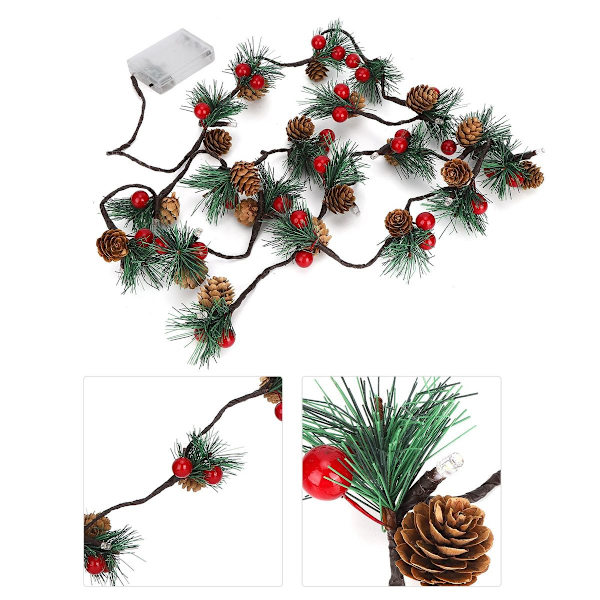 2m 20LED julelys med kongler til julekrans KLB
