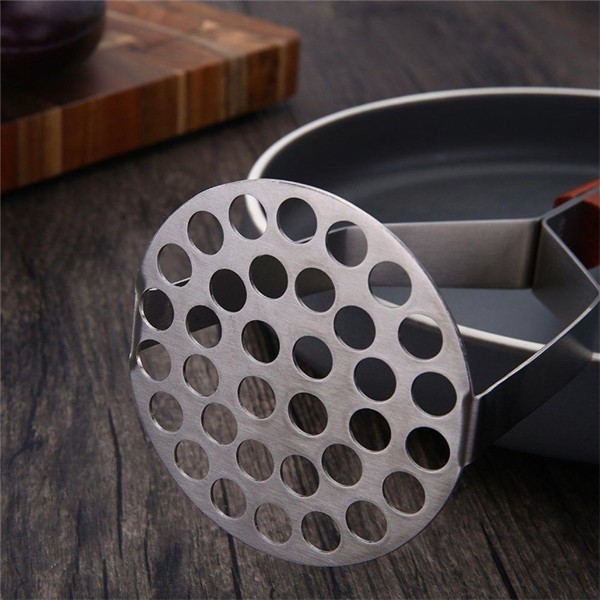 Stainless steel potato masher with wooden handle, potato hammer