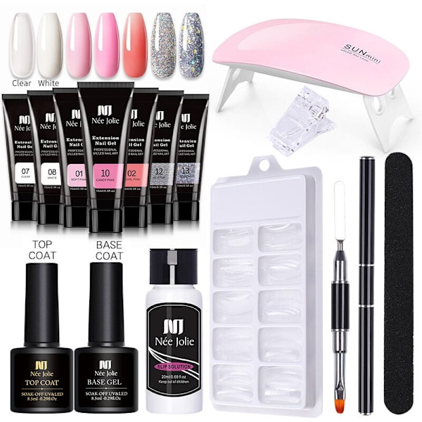 Nagelförlängningskit, Manikyr Gel Builder Base Top Coat Nails Starter Set, Polygel Nail Kit, Nail Builder Gel Set, Nail Polygel Starter Kit(2) KLB