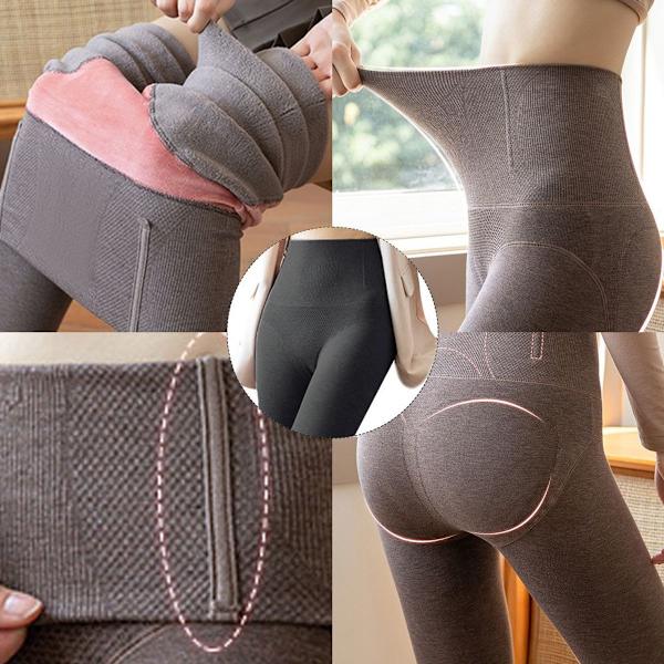 Kvinnors höga ländryggsbrosk tjockt trycktights mörkgrå - 360 gram KLB