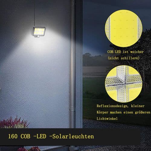 Solcellelamper til udendørs brug, 160 LED super lyse solcellelamper med bevægelsessensor