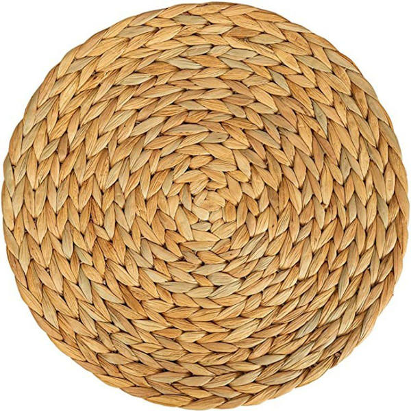 Sæt med 4 runde flettede dækkeservietter lavet af vandhyacint, 30 cm (11?)