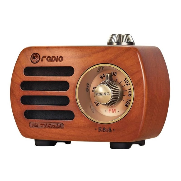 R-818 Trä Retro Radio med Bluetooth Högtalare, Bärbar FM VHF
