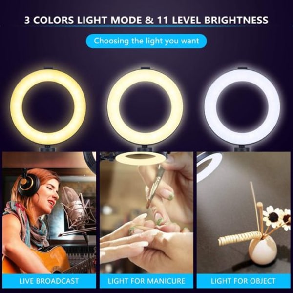 Ring Light Selfie Ring Light med stativ Dimbar Beauty Desktop Ring Light för