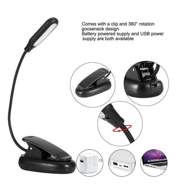 Mini USB LED-bordlampe med svanehals og klips KLB