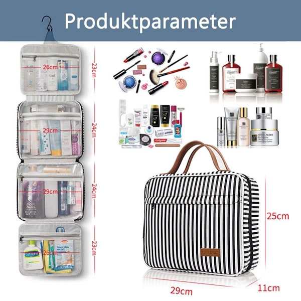 Hängande necessär stor necessär för kvinnor med 4 fack och 1 KLB