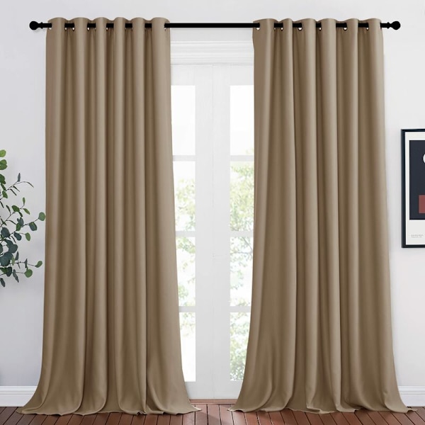 Termiske mørkleggingsgardiner, Taupe stuegardin med hemper Isolerende gardiner Anti-kulde Lang blokk for bedre søvn, 2x L 132 XH 160 cm, Taupe KLB