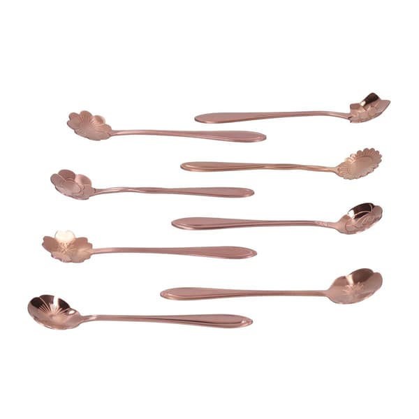 8-pack blommönster guldpläterade rostfria kaffeskedar KLB