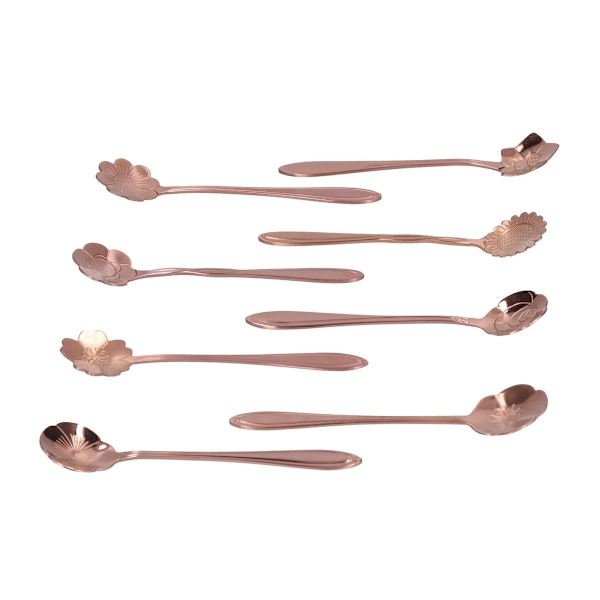 Pakke med 8 blomsterdesign gullbelagt rustfritt stål kaffeskjeer KLB