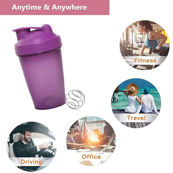 4 pakkausta] 20oz Shaker-pullo vispiläpalloilla, sisältää violetin