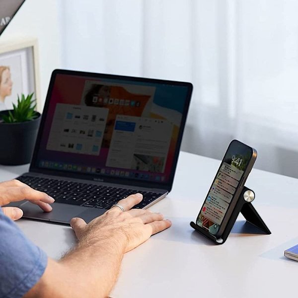 Justerbar telefonholder til skrivebord, foldbar, sort