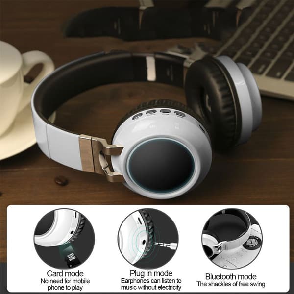 Bluetooth-hovedtelefoner foldbare trådløse, HiFi stereo-headset hvid