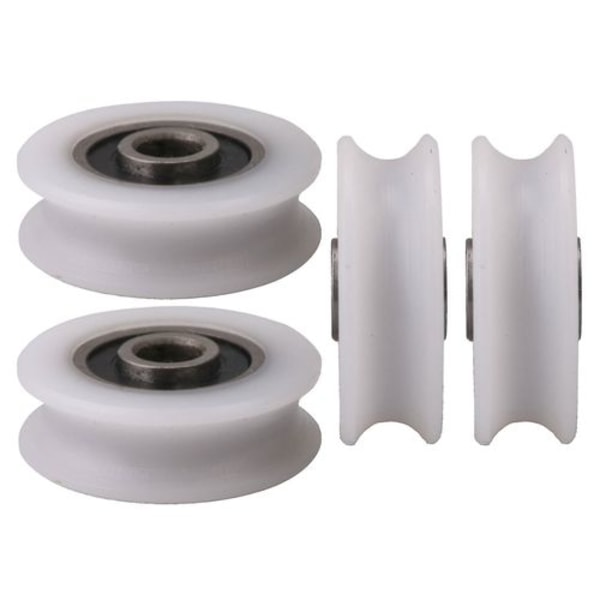 4-pack vita nylonrullar med innerdiameter 4 mm U-spår för