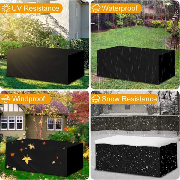 Rektangulärt trädgårdsbordsskydd Vattentätt trädgårdsmöbelskydd, 420D Anti-UV Vardagsrumsskydd Överdrag för utomhusbord, 126x126x74cm KLB