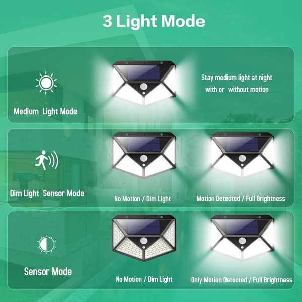Udendørs solcellelys, kraftig version, 4-pak, 100 LED, 1200 mAh