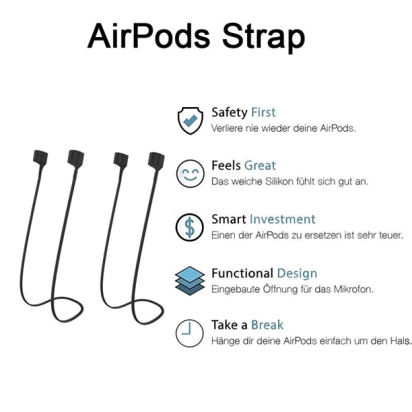 2 par Airpods-rem kompatibel til AirPods, sort rem