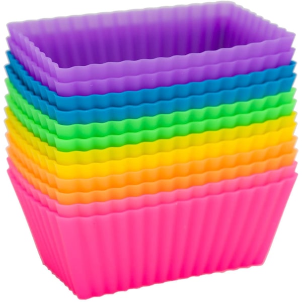 Rektangulära Jumbo Cupcake-formar, 3,15 tum Silikon Bakformar Återanvändbara Muffinformar Mini Non-Stick Brödform (Paket med 12, Slumpmässig Färg)