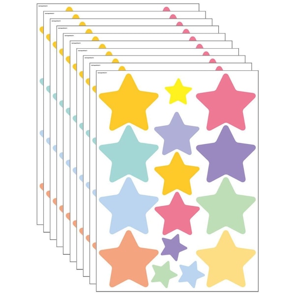 Pakke med 8 farverige femtakkede stjerneklistermærker wallpaper børnehave drenge og piger KLB