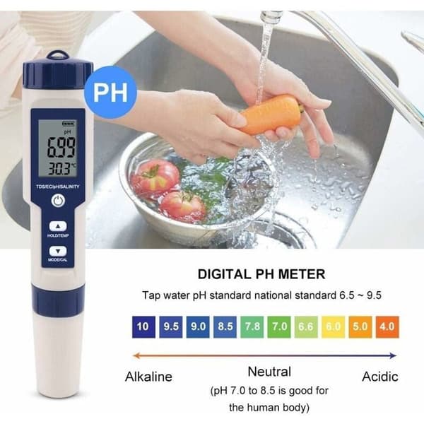 5 i 1 Vandtester Digital TDS/EC/PH/Salinitet/Temperatur