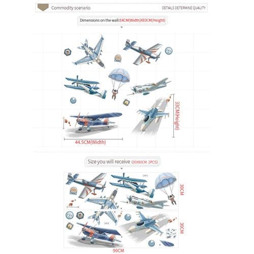 Vintage Flygplan Peel and Stick Väggdekaler - Flygplan Väggdekaler