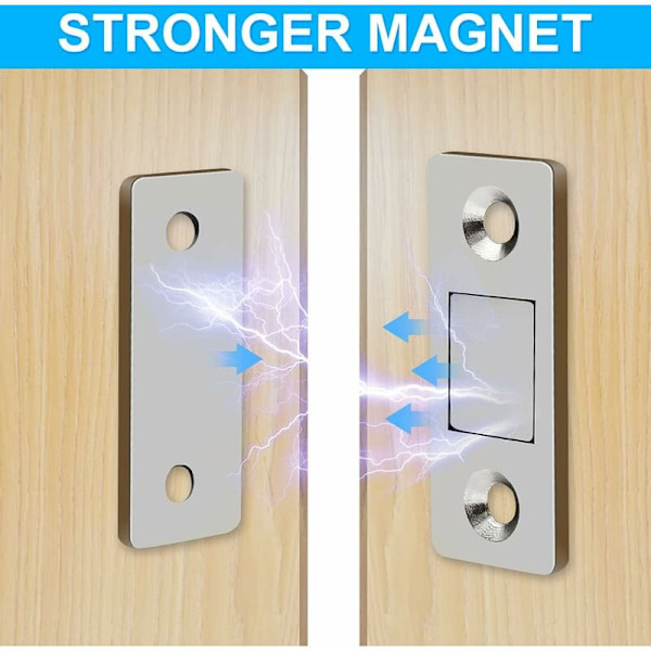 Pakke med 4 ultra tynde magnetiske låse i rustfrit stål til køkkenskabe, garderobe, skuffe KLB