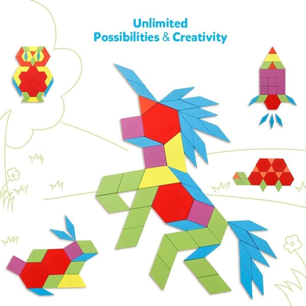 Trä Mönster Block Set 130 Delar Geometriska Manipulativa Färg Form Pussel KLB