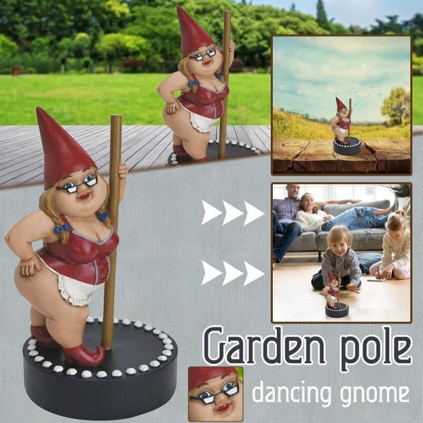 Trädgårdstomtestatyer, Resin Gnome Figure, Pole Dance Goblin Gnome, Tomte Nisse, Dvärgskulptur
